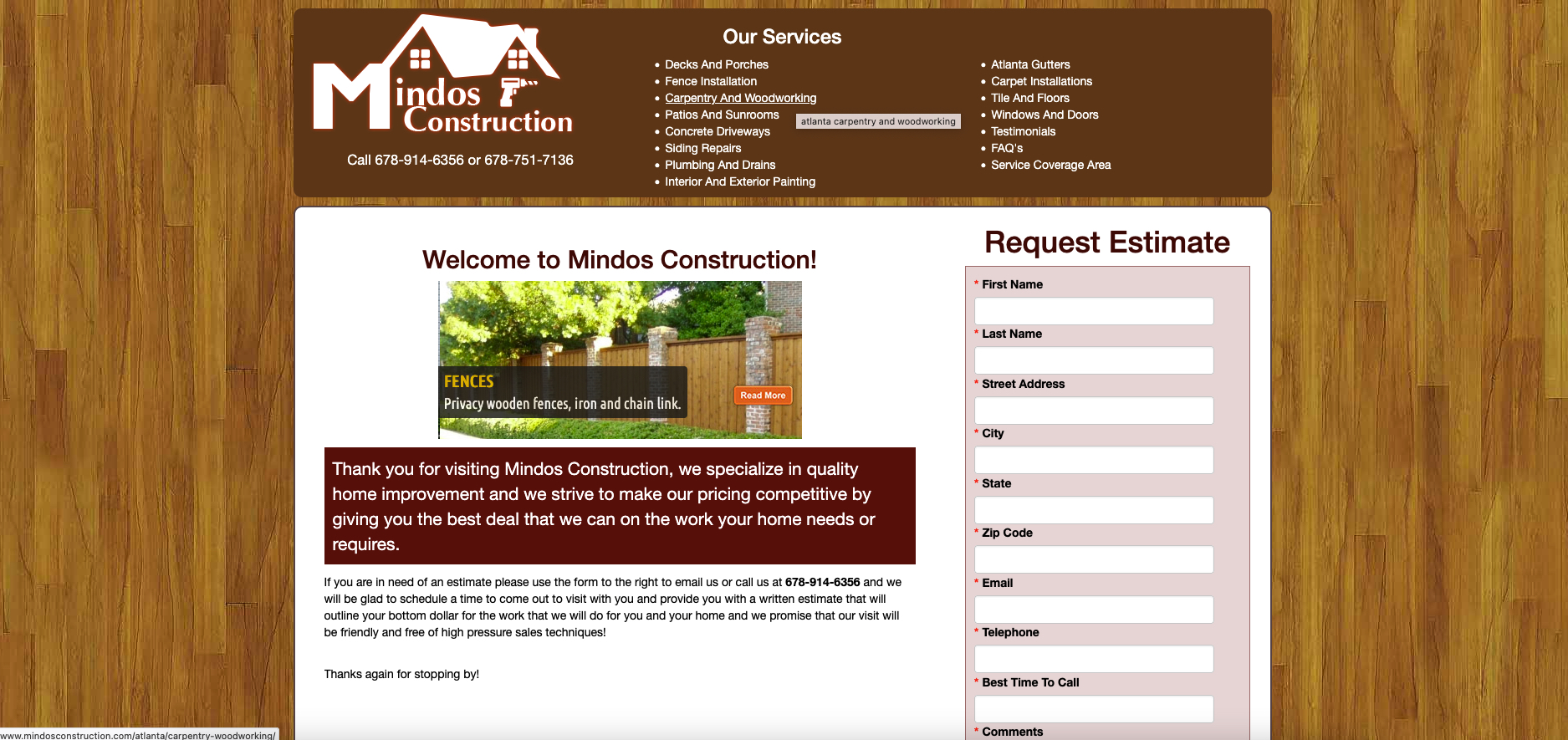 Mindos Construction Website